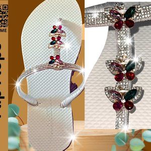 Jeweled Flip Flops, Butterfly Shoes, Rhinestone/Crystal Sandals, Bling Shoes